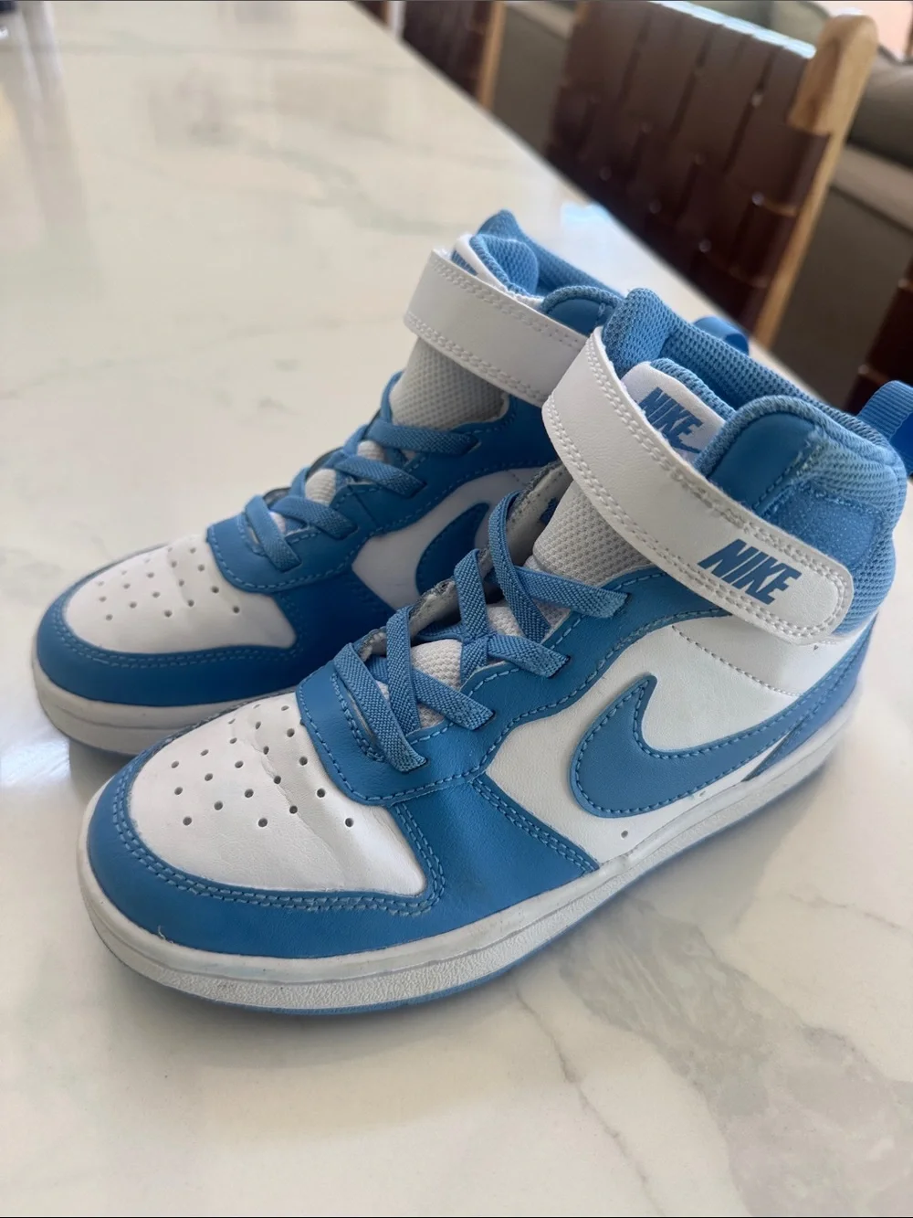 Nike Kids High-Top Sneakers in Light Blue and White